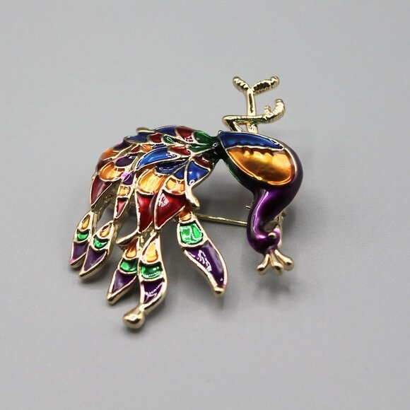 Peacock jewelry pin brooch elegant colorful yellow gold tone brand new beautiful - Picture 9 of 12